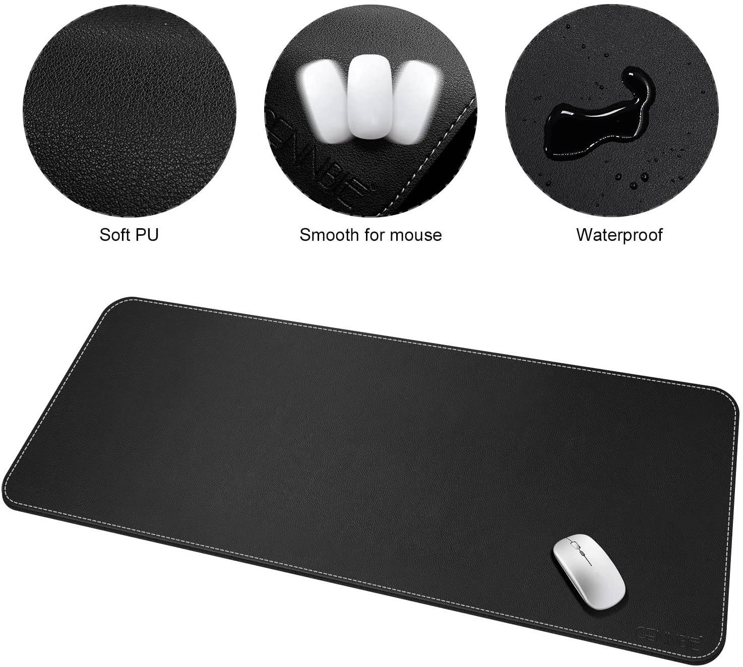 CENNBIE Extended Mega Size Professional Leather Desk Mat for Full Desk - Stitched Edges - 51" x 24" x 0.2" XXXL Large Mouse Pad (Black)