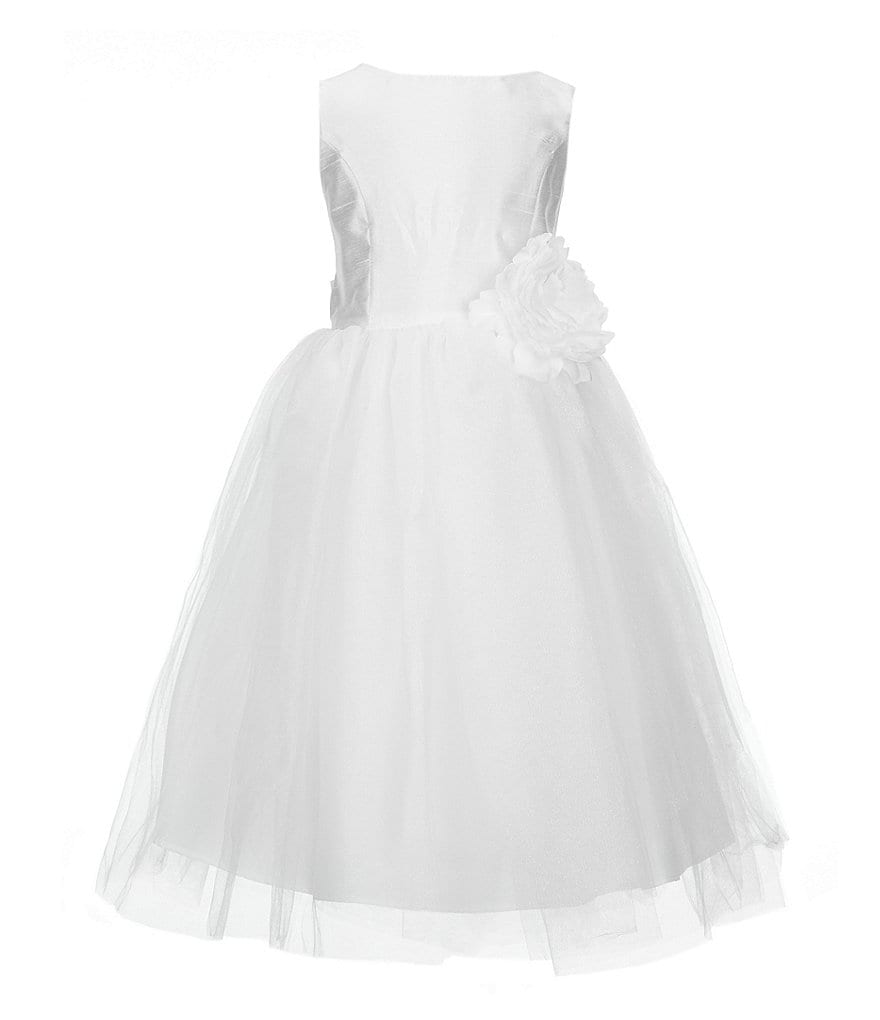 Rare Editions Little Girls 2T-6X Bow-Waist Satin/Jacquard-Stripe Hi-Low Ballgown