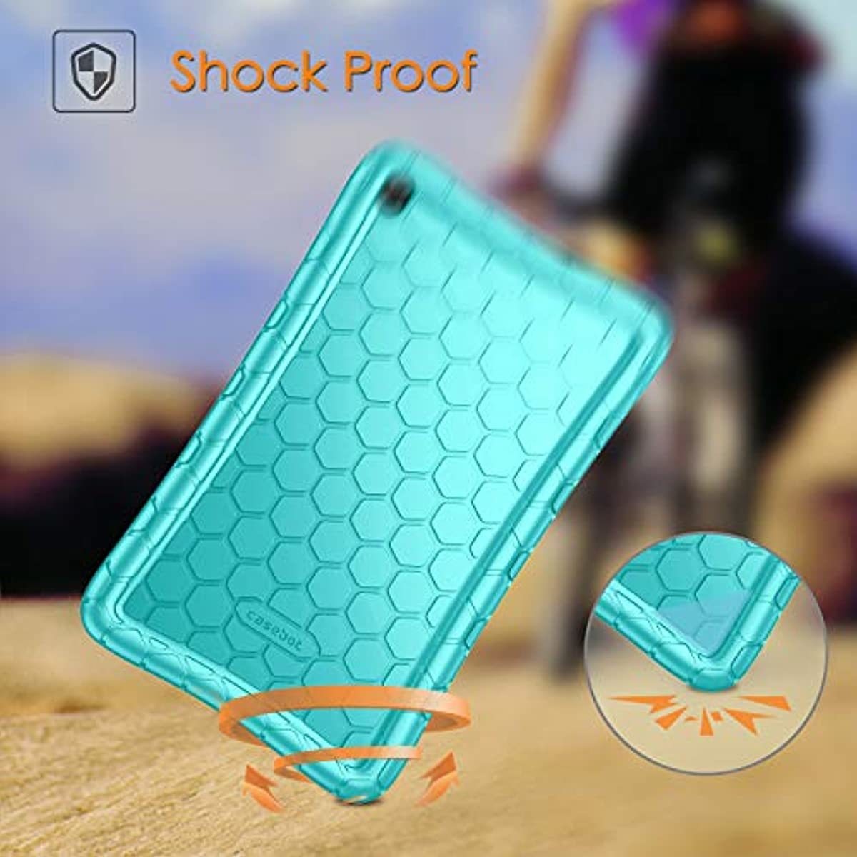 Fintie Silicone Case for All-New Amazon Fire 7 Tablet (9th Generation, 2019 Release) - [Honey Comb Series] [Kids Friendly] Light Weight [Anti Slip] Shock Proof Protective Cover, Turquoise