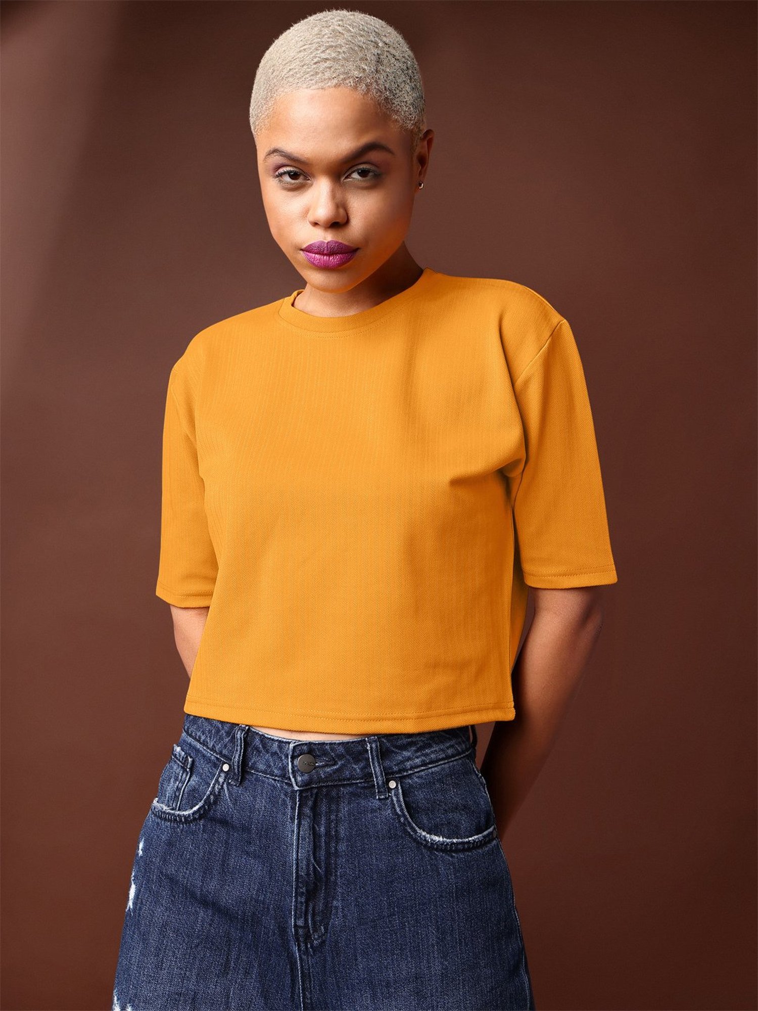 PURVAJA Yellow Regular Fit Crop Top