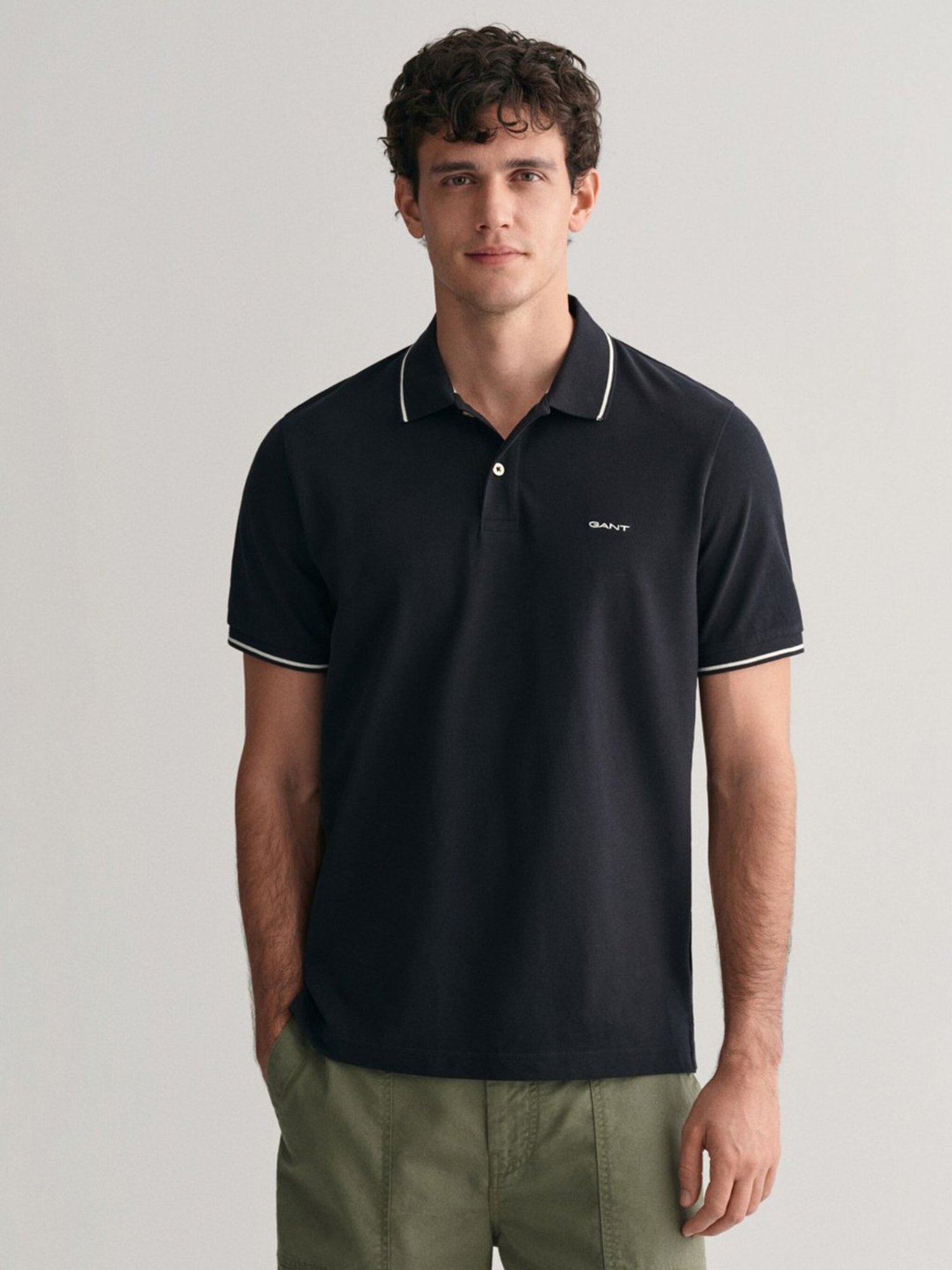 Gant Black Cotton Regular Fit Polo T-Shirt