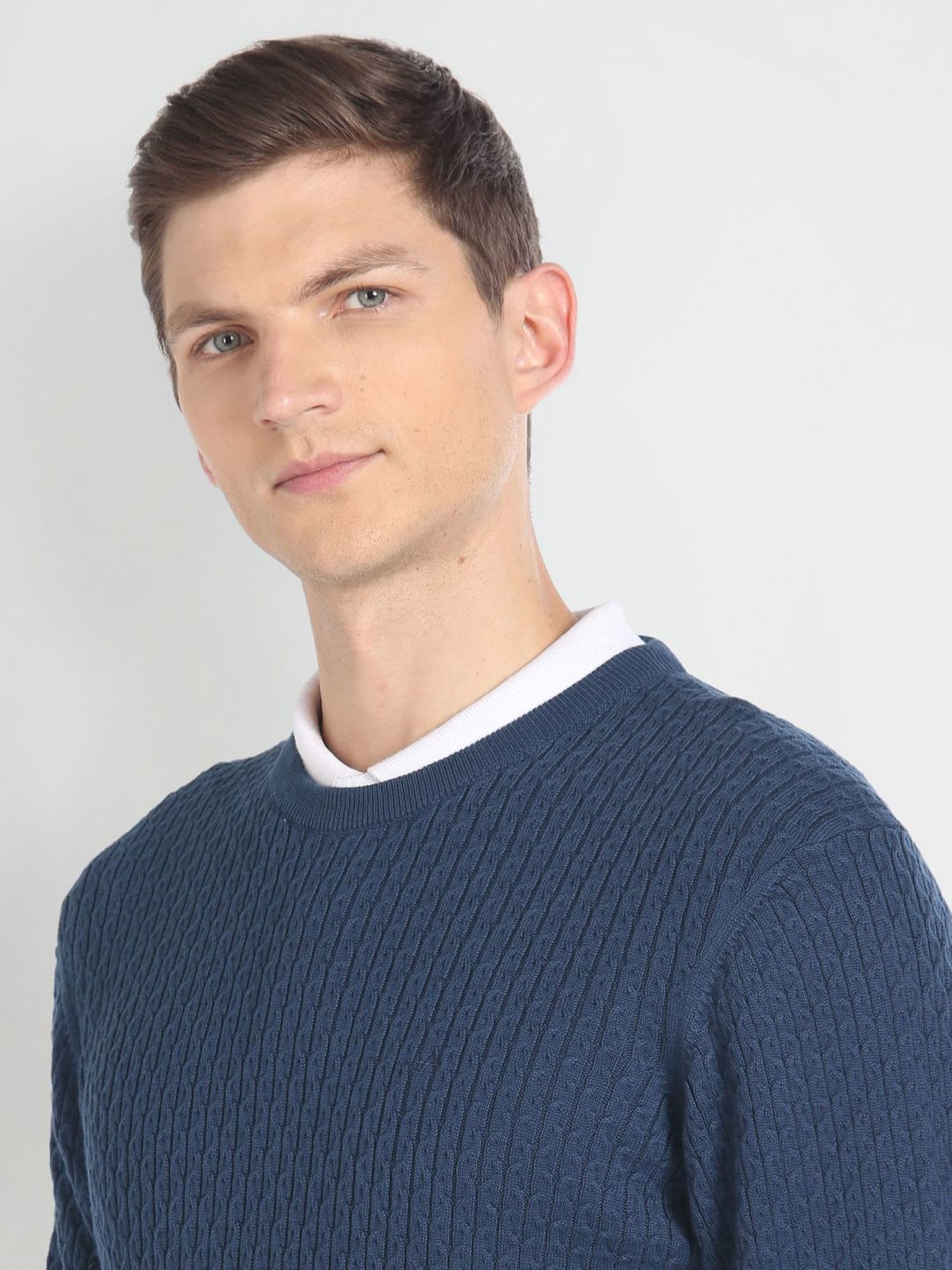 Arrow Navy Regular Fit Self Pattern Sweater