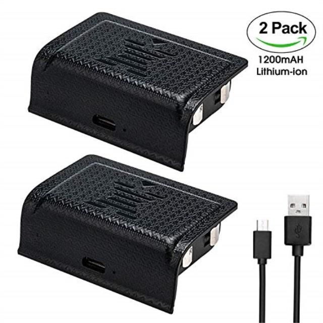 xbox one battery pack 1200mah 2pack rechargeable lithium for xbox one s / xbox one x / xbox one elite wireless controller with 3.3 feet micro usb charging cable and led indicator