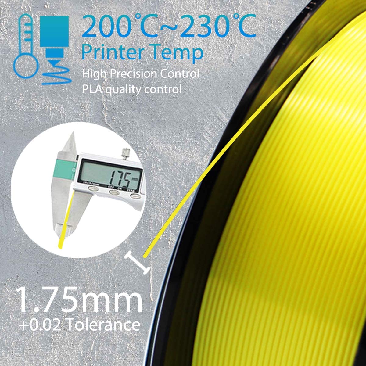 XTZL3D| PLA Material Printing Filament for 3D Printer, Yellow,1kg, 1.75mm