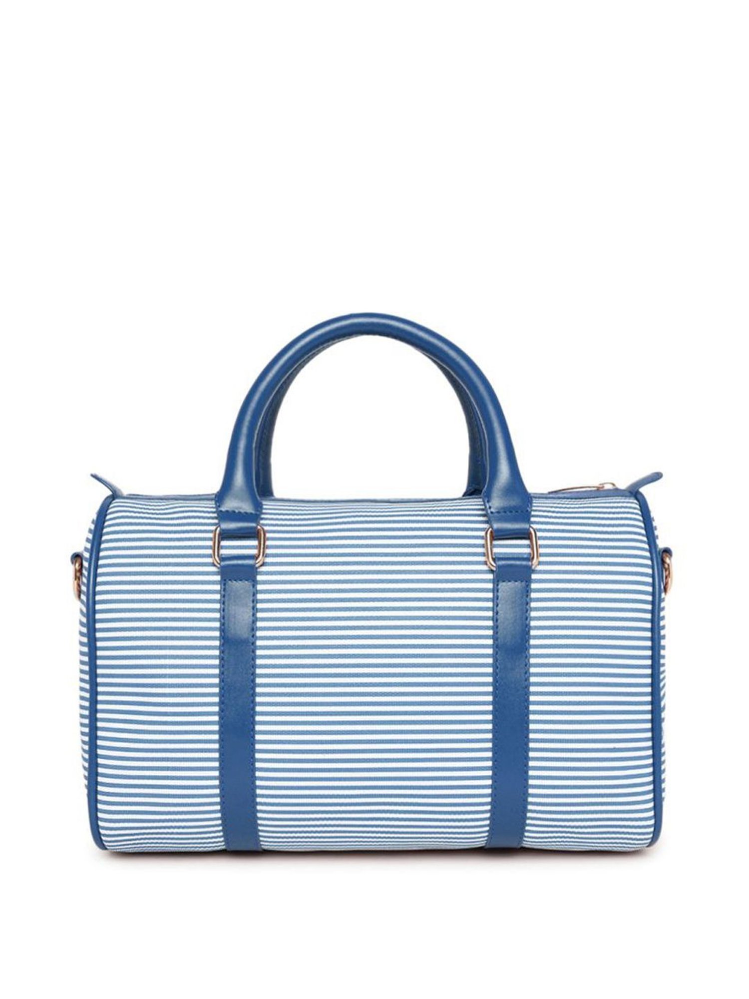 KLEIO Blue Striped Medium Bowler Handbag