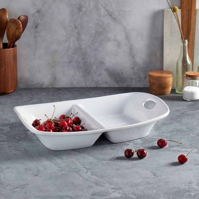 Stoneware 2-Section Rectangular Serving Platter with Handles - Tabletops Gallery
