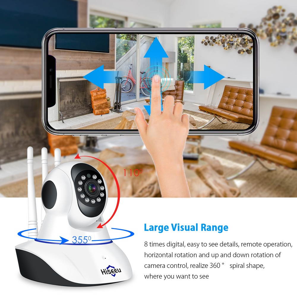 Hiseeu 1080P Wireless WIFI Pan Tilt HD IP Camera 2.0MP 1/2.7&rdquo; CMOS 3.6mm Lens Support PTZ Two-way Audio Night Vision Phone APP Control Motion Detection TF Card