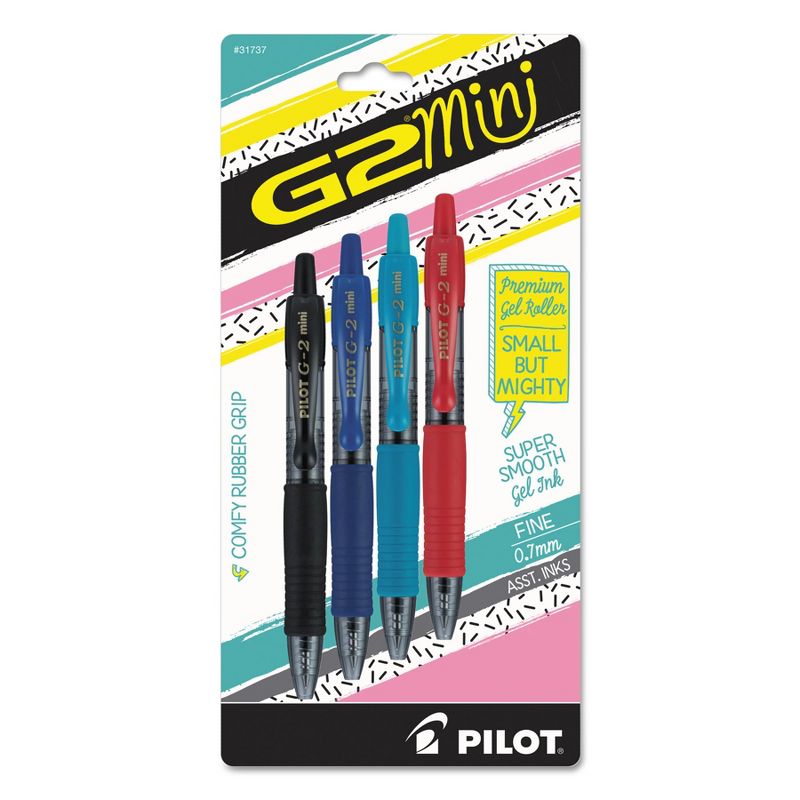 Pilot G2 Mini Retractable Gel Pen, Fine 0.7mm, Assorted Ink/Barrel, 4/Pack 31737