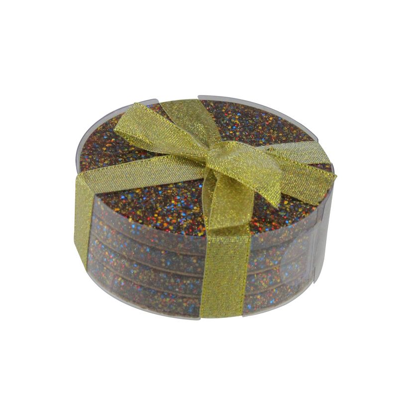 Wild Eye Set of 4 Glitter Confetti Rainbow Colored Decorative Cup Coasters with Cork Backing 4"