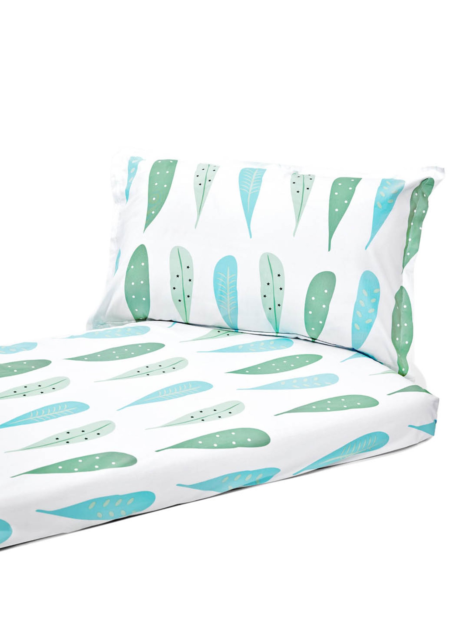 Nigh Nigh Foliage White & Green Cotton 300 TC Kids Bed Linen Set