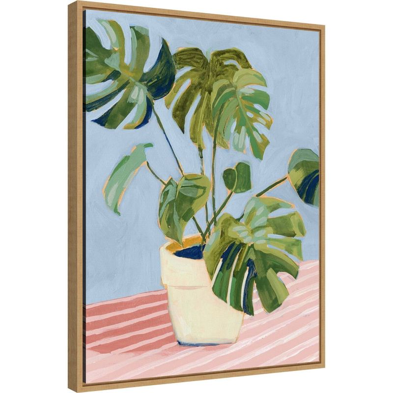 18" x 24" Plant on Pink II by Victoria Borges Framed Wall Canvas - Amanti Art