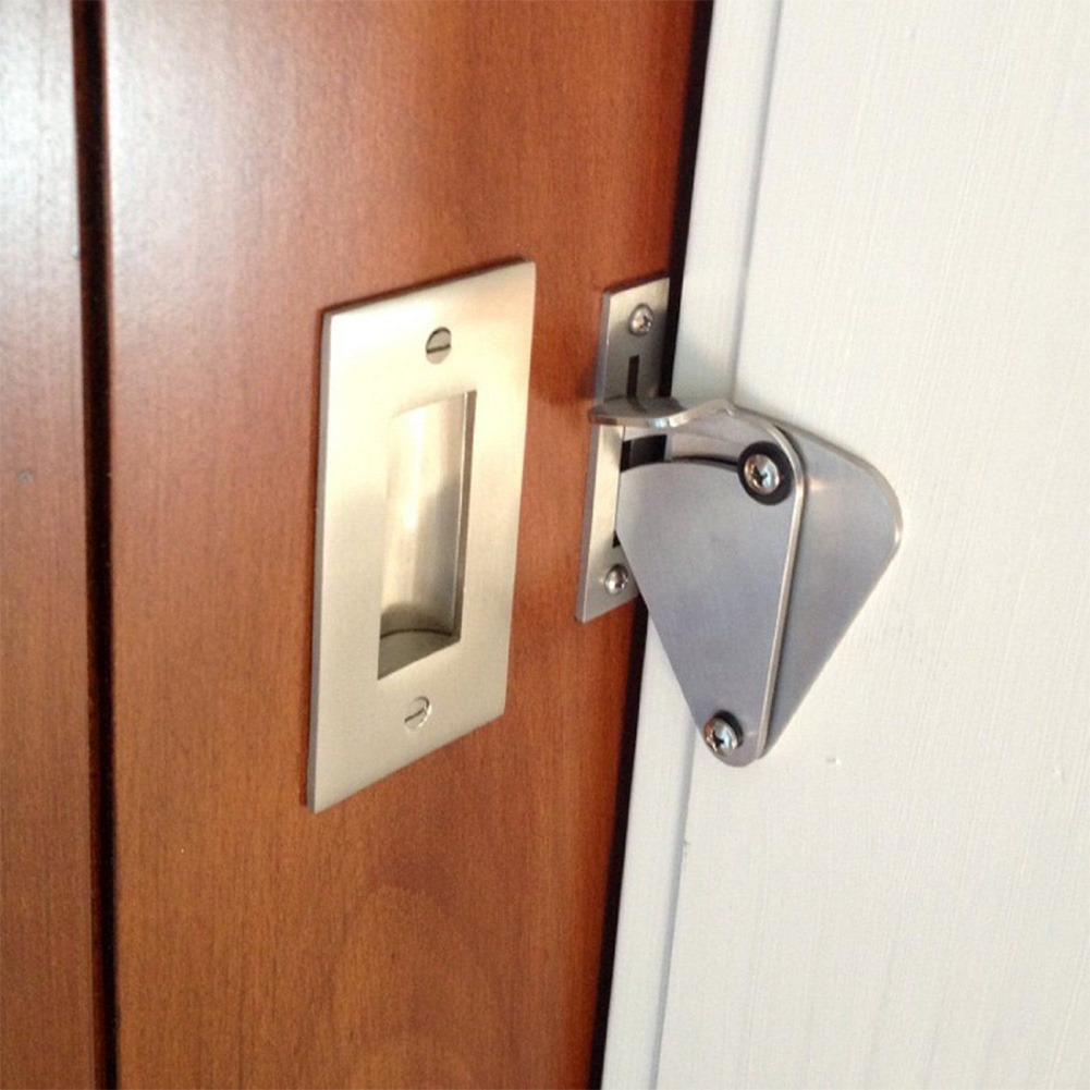 Sliding Door Lock Durable Stainless Steel Smooth Barn Home Appliance Hardware (Black)