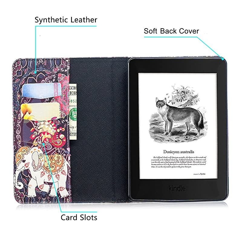 Case for Kindle Paperwhite (6 Inch, 10th Generation 2018 /7th Generation 2015 2016 /6th Generation 2013 /5th Generation 2012), Lightweight Leather Wallet Cover with Stylus Pen, Elephant Tribe