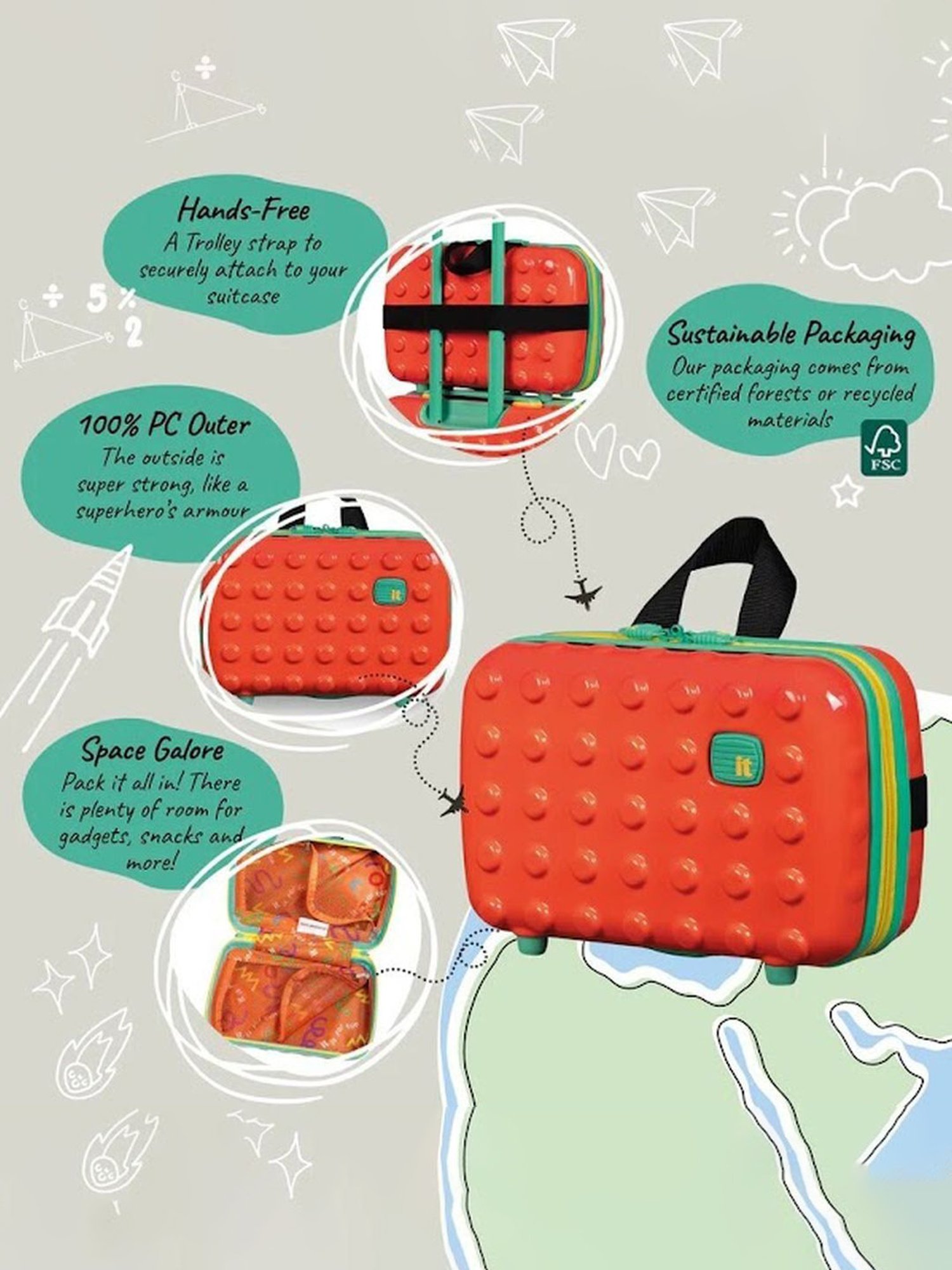 it luggage Bobble Bloc Orange Kids Handheld Travel Case 10 inches Hardsided Travel Acessories