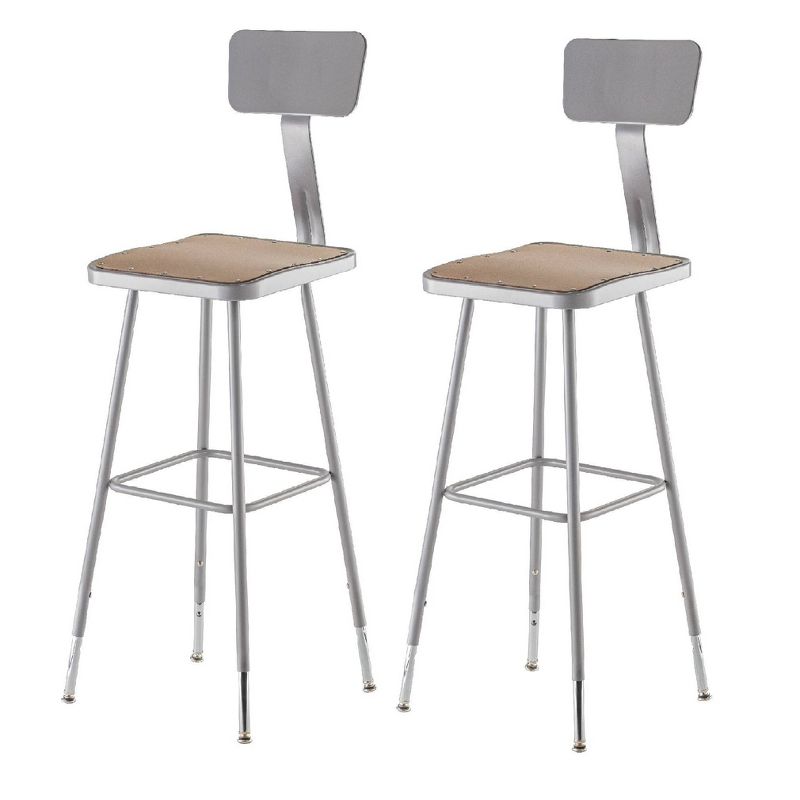 2pk Adjustable Heavy Duty Square Steel Stool with Backrest Gray - Hampton Collection