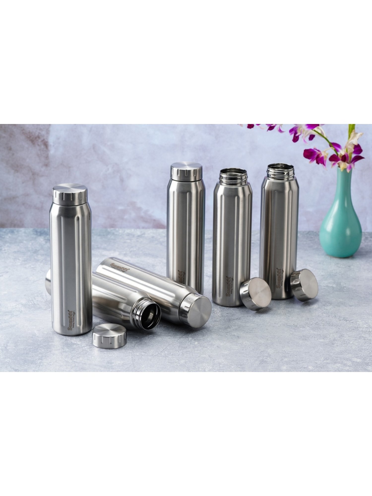 Sumeet Spark-Aqua Stainless Steel Leak Proof  Water Bottle  |900ml |Pack of 6| Silver