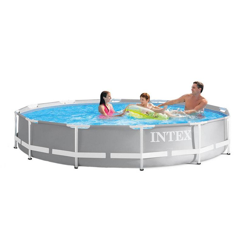 Intex 26710EH Prism 12ft x 30in Metal Frame Outdoor Above Ground Round Swimming Pool with Protective Canopy (Filter Pump Not Included)