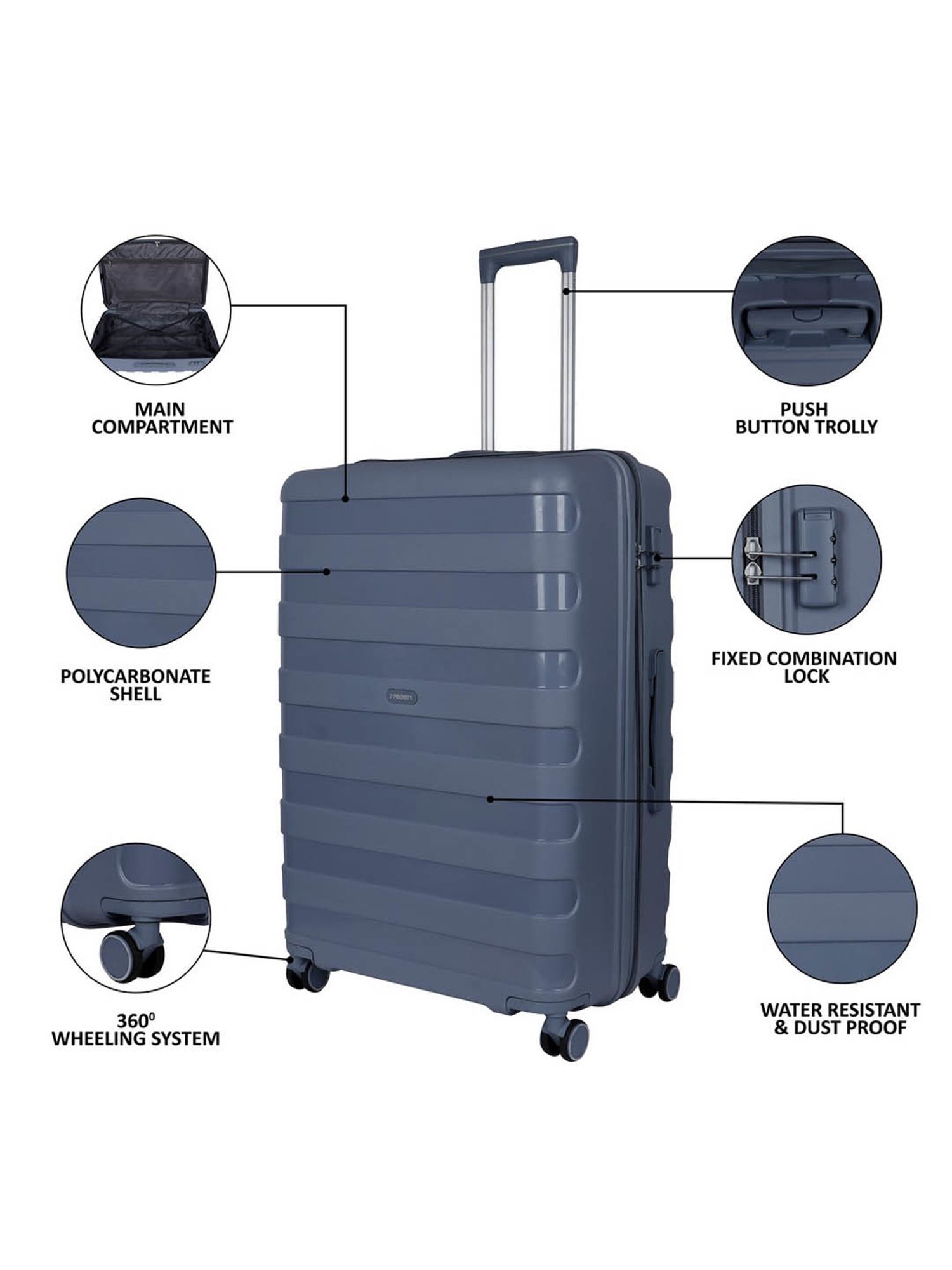 Priority Grey 4 Wheels Medium Hard Cabin Trolley Bag 43.18 cm