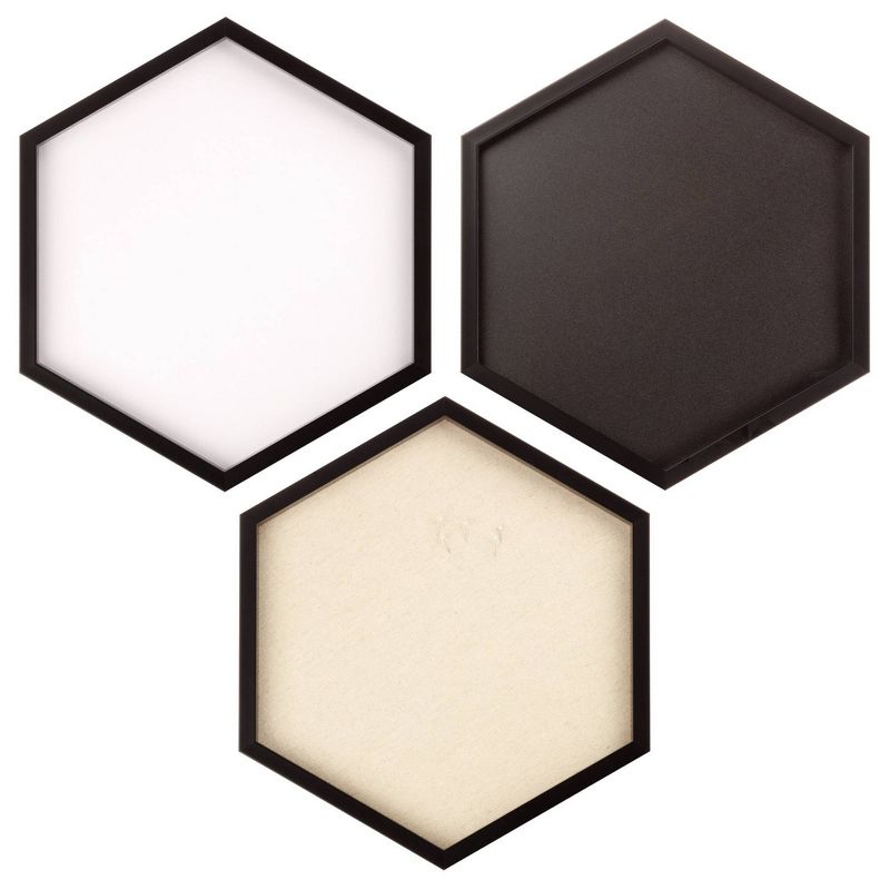 3pc Hexagon Dry Erase Chalkboard/Pinboard Wall Organizer Set Black - Gallery Solutions