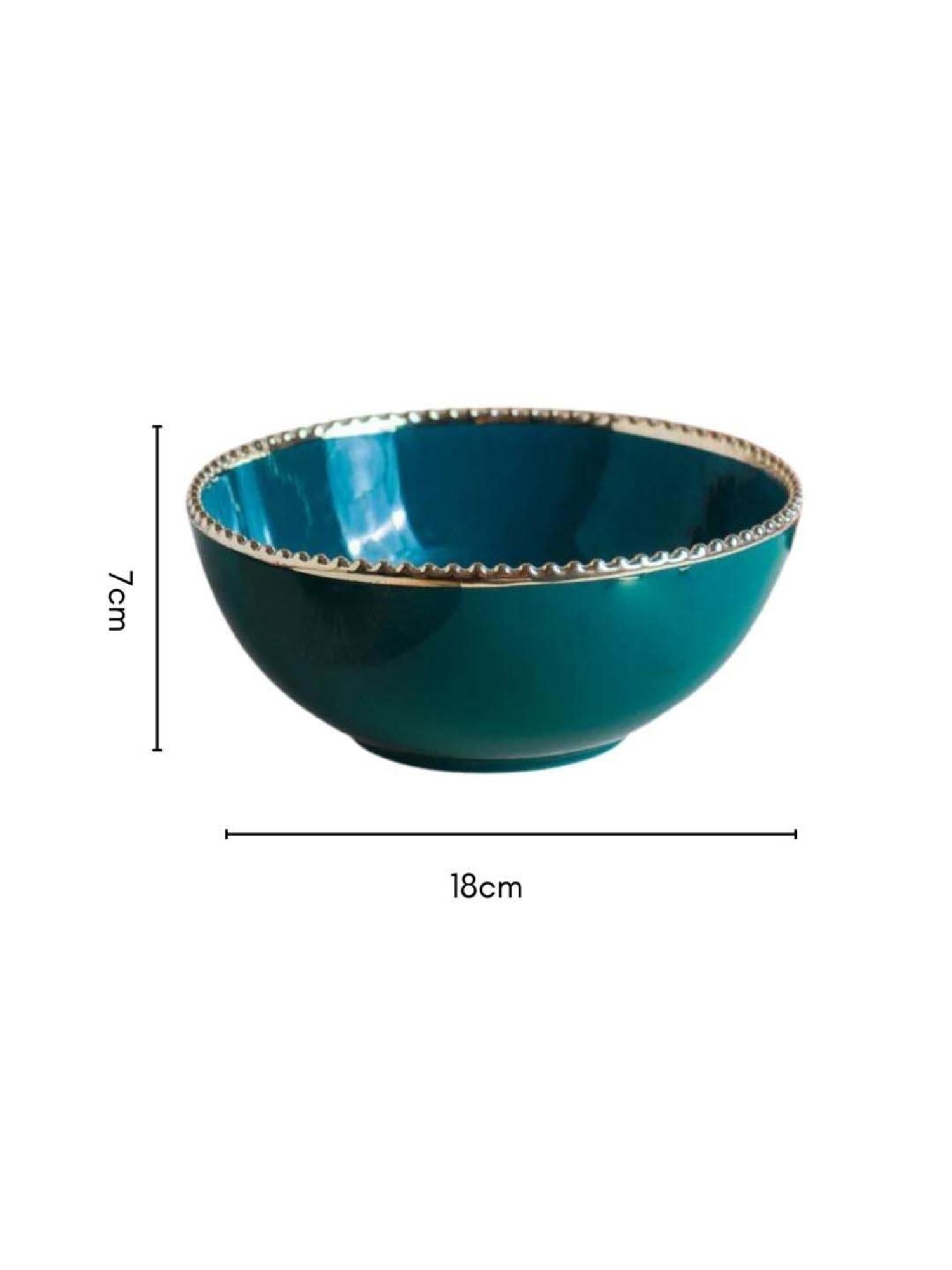 Nestasia Premium Quality Ceramic Green Glossy Serving Bowl With Golden Textured Rim (800 ml)