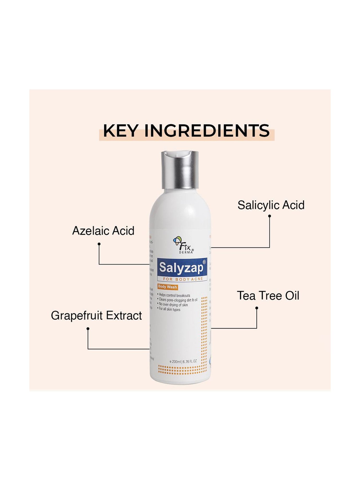 Fixderma Salyzap Acne Body Wash - 200 ml