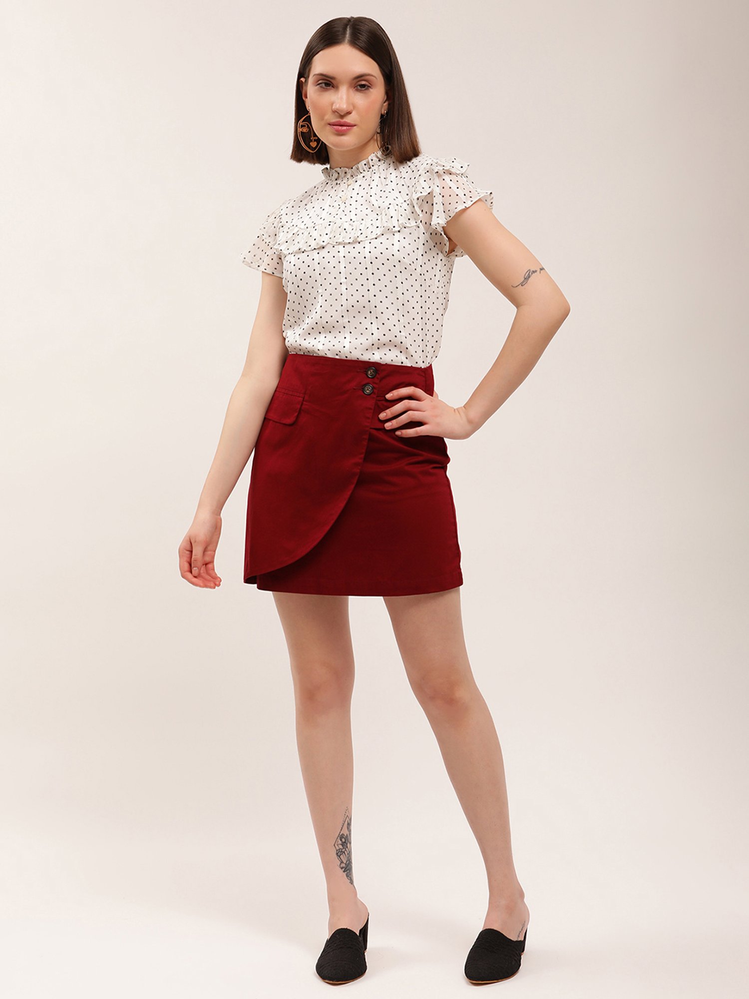 Elle Maroon Circular Mini Skirt