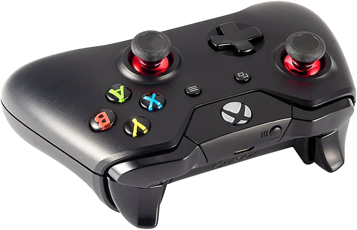 eXtremeRate 10 pcs Rubberized Chrome Red Thumbsticks Buttons Analog Sticks Replacement Parts for Microsoft Xbox One Xbox One S Controller