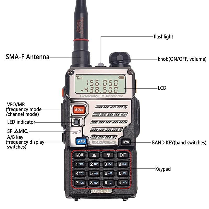 UV5RE+ 8Watt Ham Radio Handheld Rechargeable with Gamtaai NA771 Telescopic Antenna+Acoustic Tube Earpiece+2800mAh Large BatteryVHFUHF Two Way Radio Long Range Walkie Talkies Black