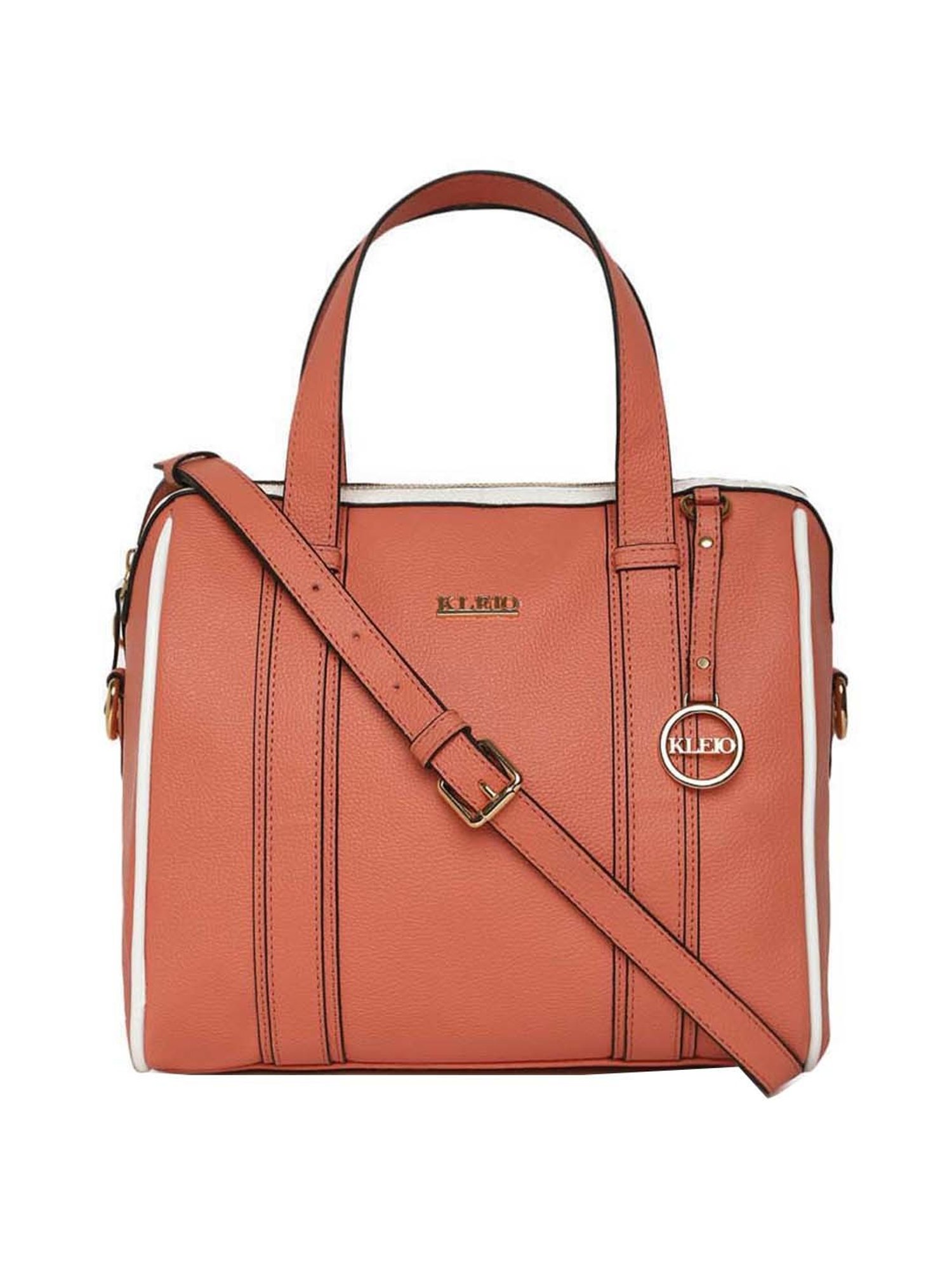 KLEIO Peach Solid Medium Bowler Handbag