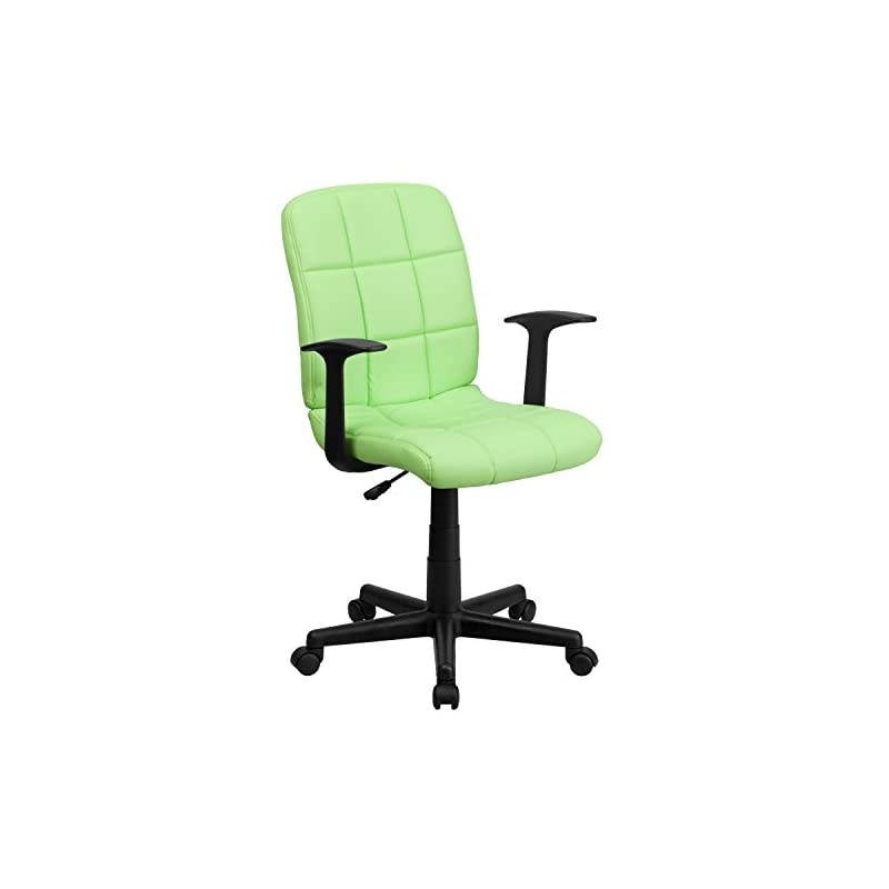 Mid-Back Green Quilted Vinyl Swivel Task Office Chair with Arms