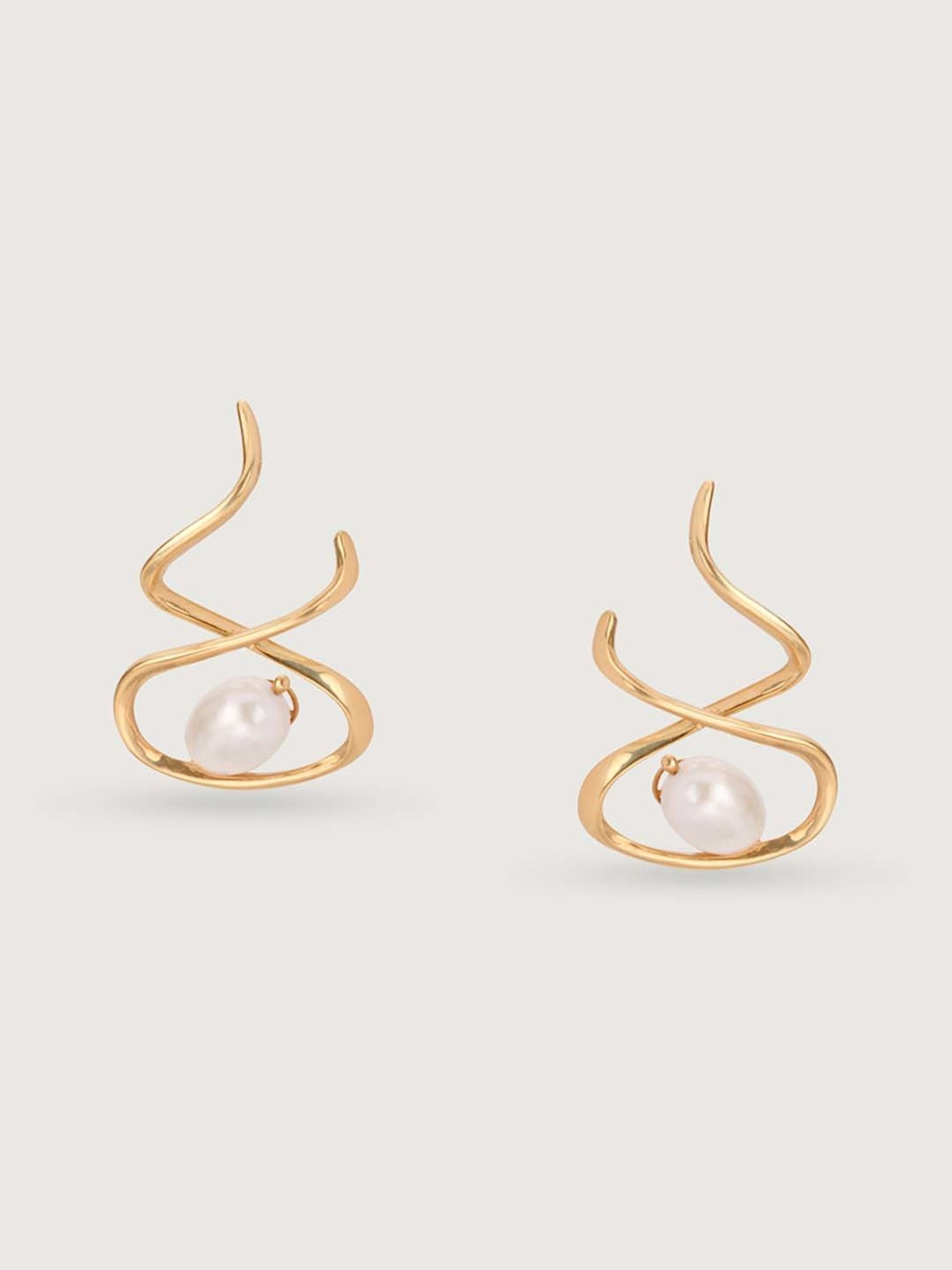 Mia by Tanishq Twisted Glam 14k Gold & Pearl Stud Earrings for Women