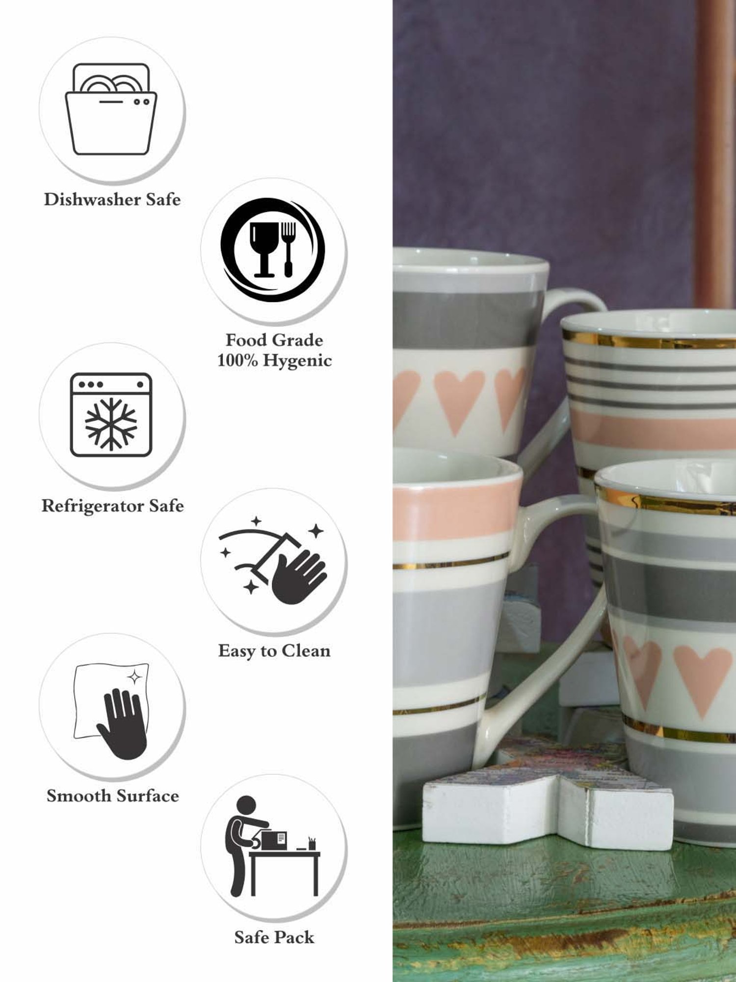 White Gold Multicolor Porcelain 8 cm Mug - Set of 4