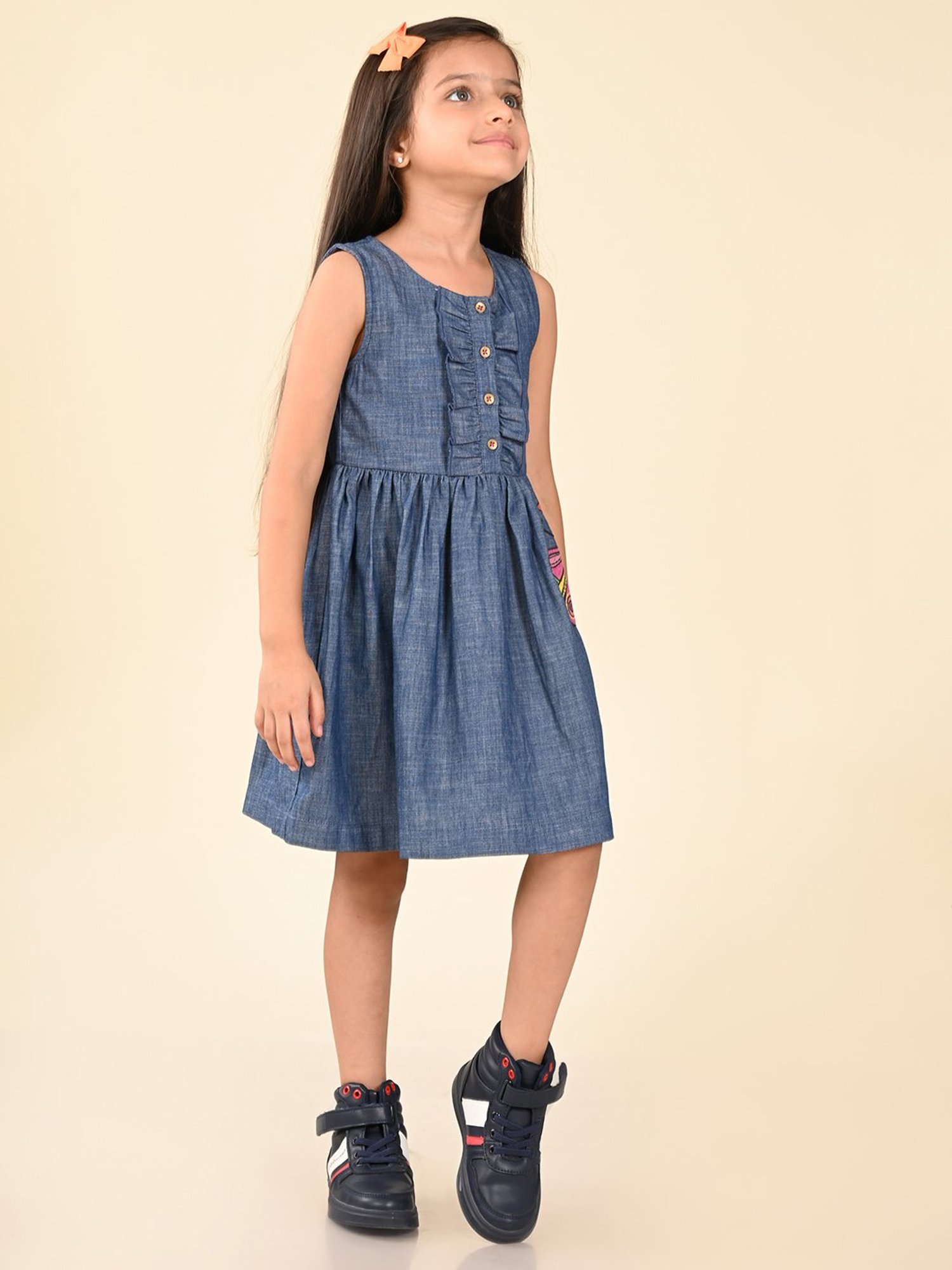 LilPicks Kids Blue Solid Dress