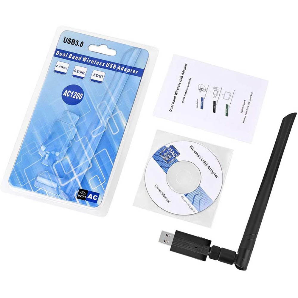 USB Wifi Adapter 1200Mbps USB 3.0 Wireless Network Dual Band 5.8G/2.4G adapter with 5dBi Antenna for Mac PC Desktop Laptop, Compatible with Windows XP/Vista/7/8/10 Linx2.6X Mac OS X