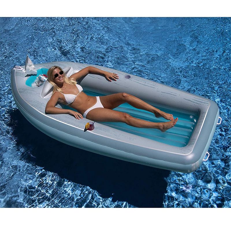 Swimline 90135 Classic Inflatable Cruiser Boat Pool Float with 2 Cup Holders, Built-in Ice Chest, and 3 Carry Handles, Blue