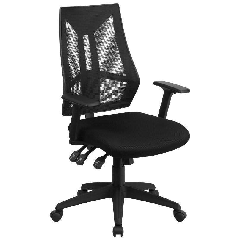 Mesh Sled Base Side Reception Chair with Flip Up Arms Black - Riverstone Furniture