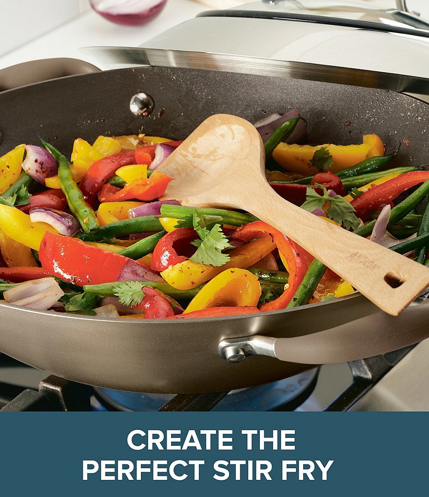 Anolon Advanced Home Hard Anodized Nonstick Bronze Covered Wok with Handles and Wooden Spoon