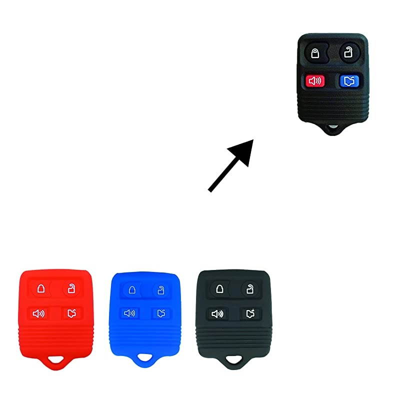 Autotech Remote Key Silicone Rubber Keyless Entry Shell Case Fob and Key Skin Cover 4 Buttons Fit For Explorer Edge Escort Expedition Explorer Focus Mustang Lincoln Navigator (Red)