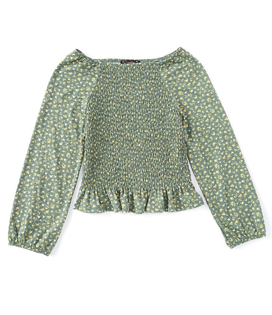 Xtraordinary Big Girls 7-16 Long-Sleeve Ditsy-Floral Smocked-Front Tunic Top