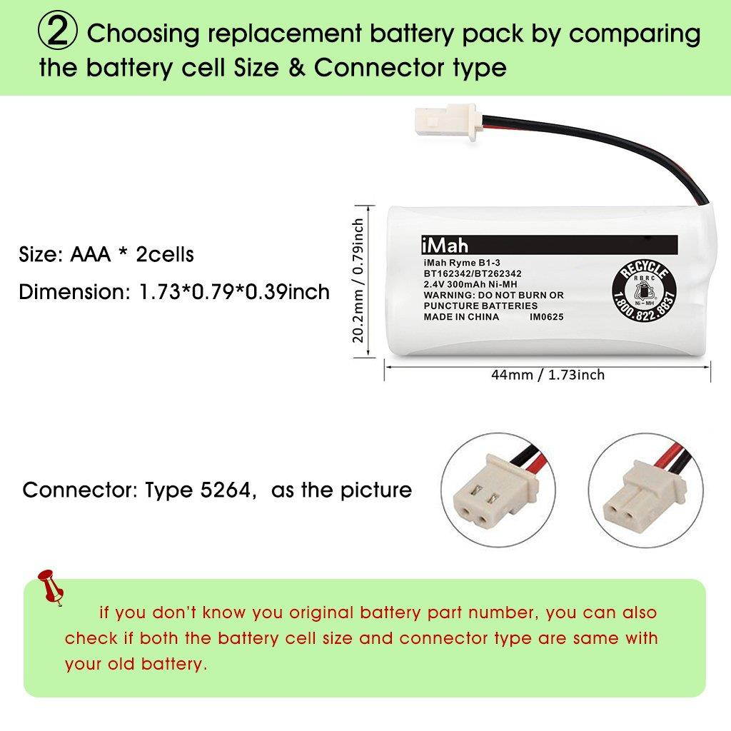 iMah BT162342/BT262342 2.4V 300mAh Ni-MH Cordless Phone Batteries Compatible with VTech CS6719 CS6114 CS6409 CS6419 CS6429 at&T CL80112 EL52300 EL52400 Handset Telephone, Pack of 4