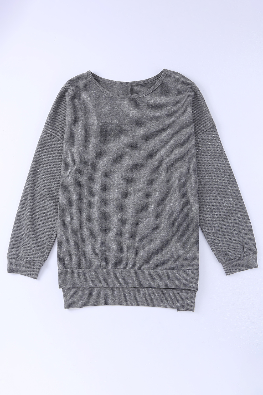 Grey Drop Shoulder Side Slit Pullover Long Sleeve Top