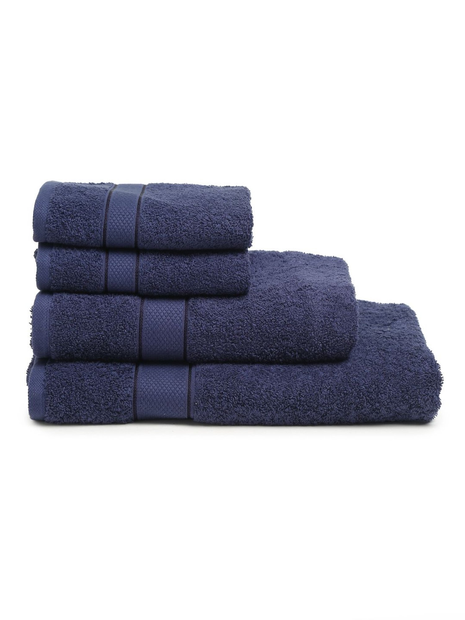 Creeva Navy Blue 525 GSM Cotton Towel Set of 4