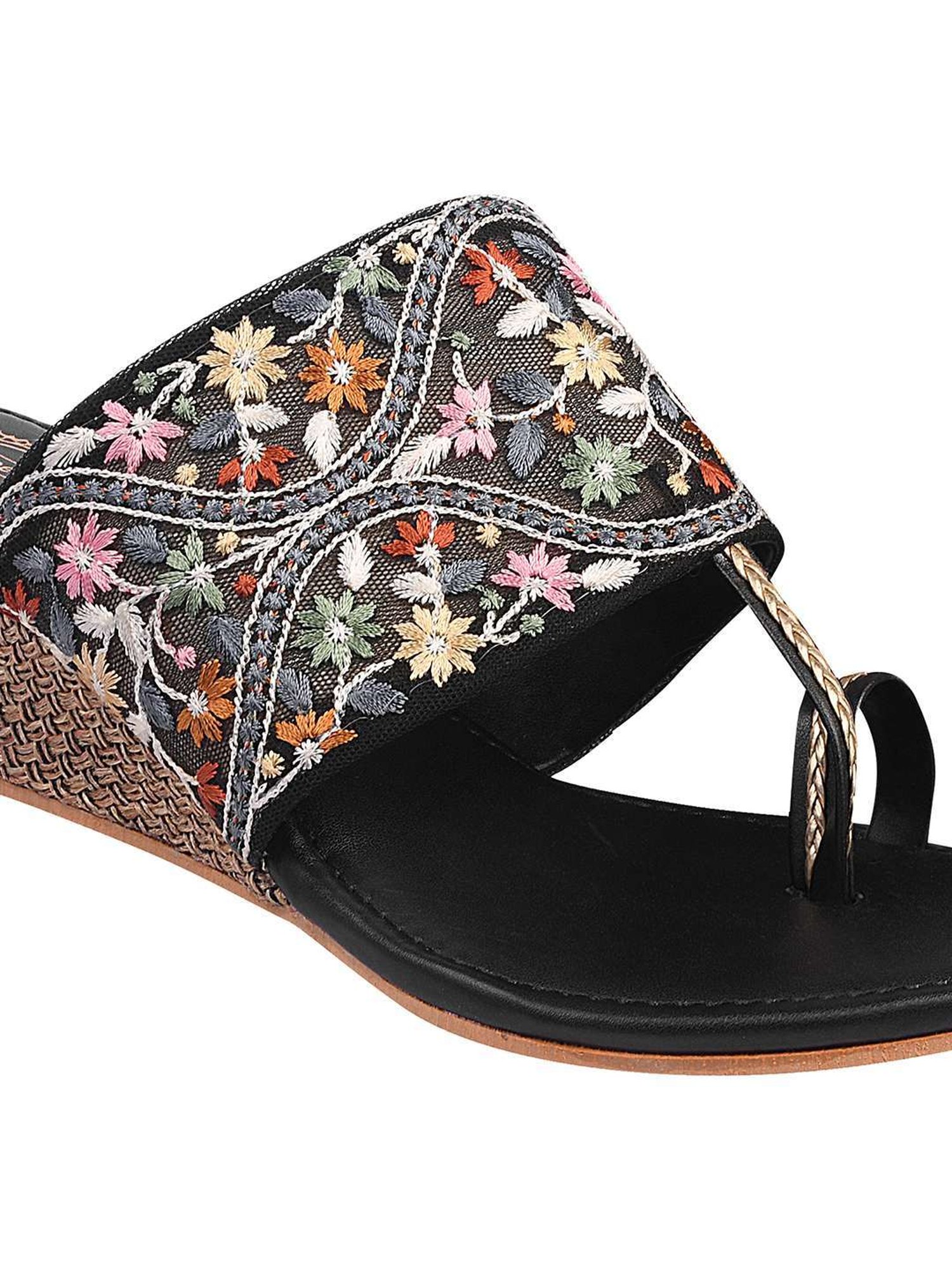 Shoetopia Women's Black Toe Ring Wedges