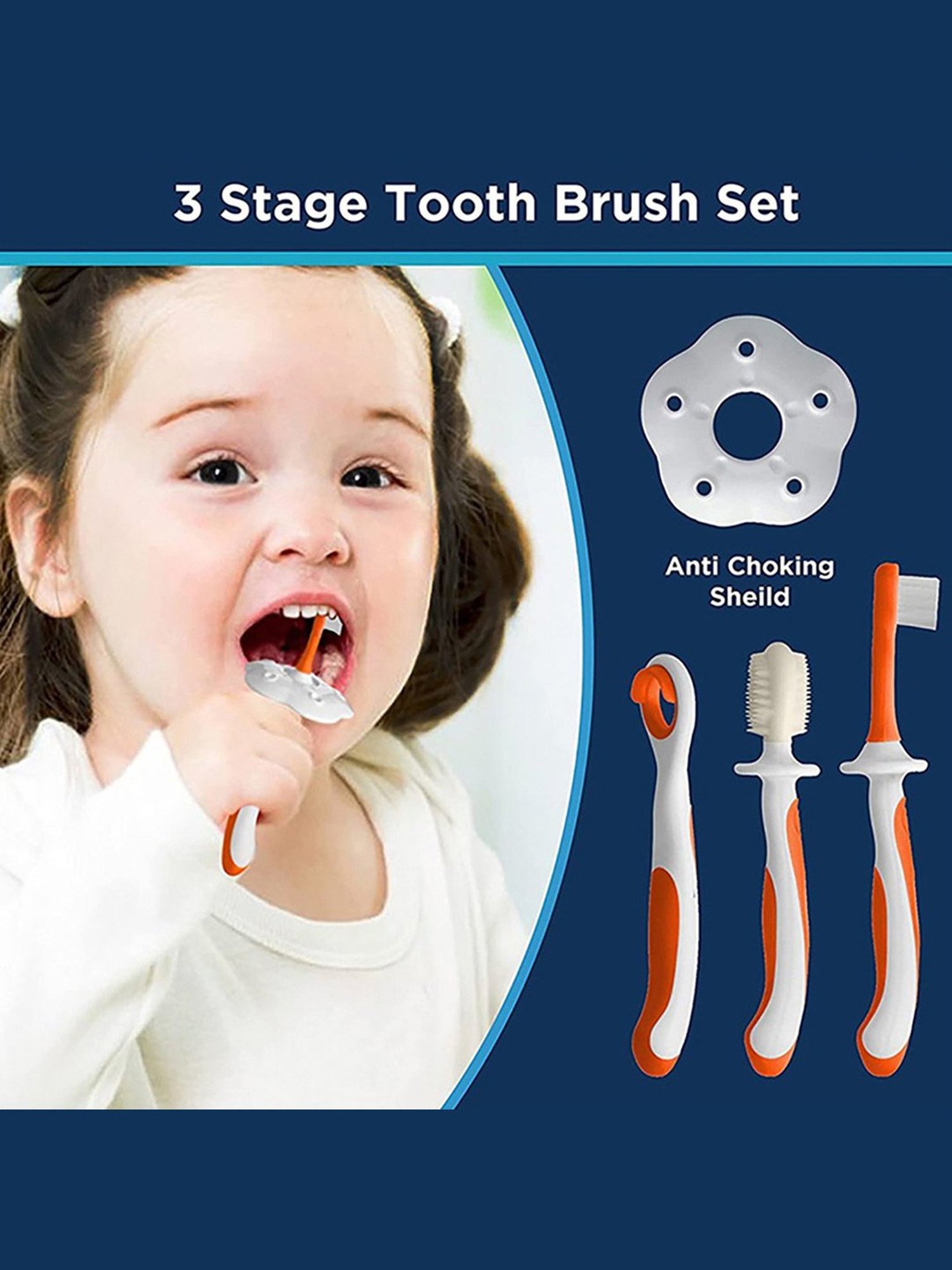 LuvLap Baby Training 3 Piece Toothbrush Set (Orange and White)