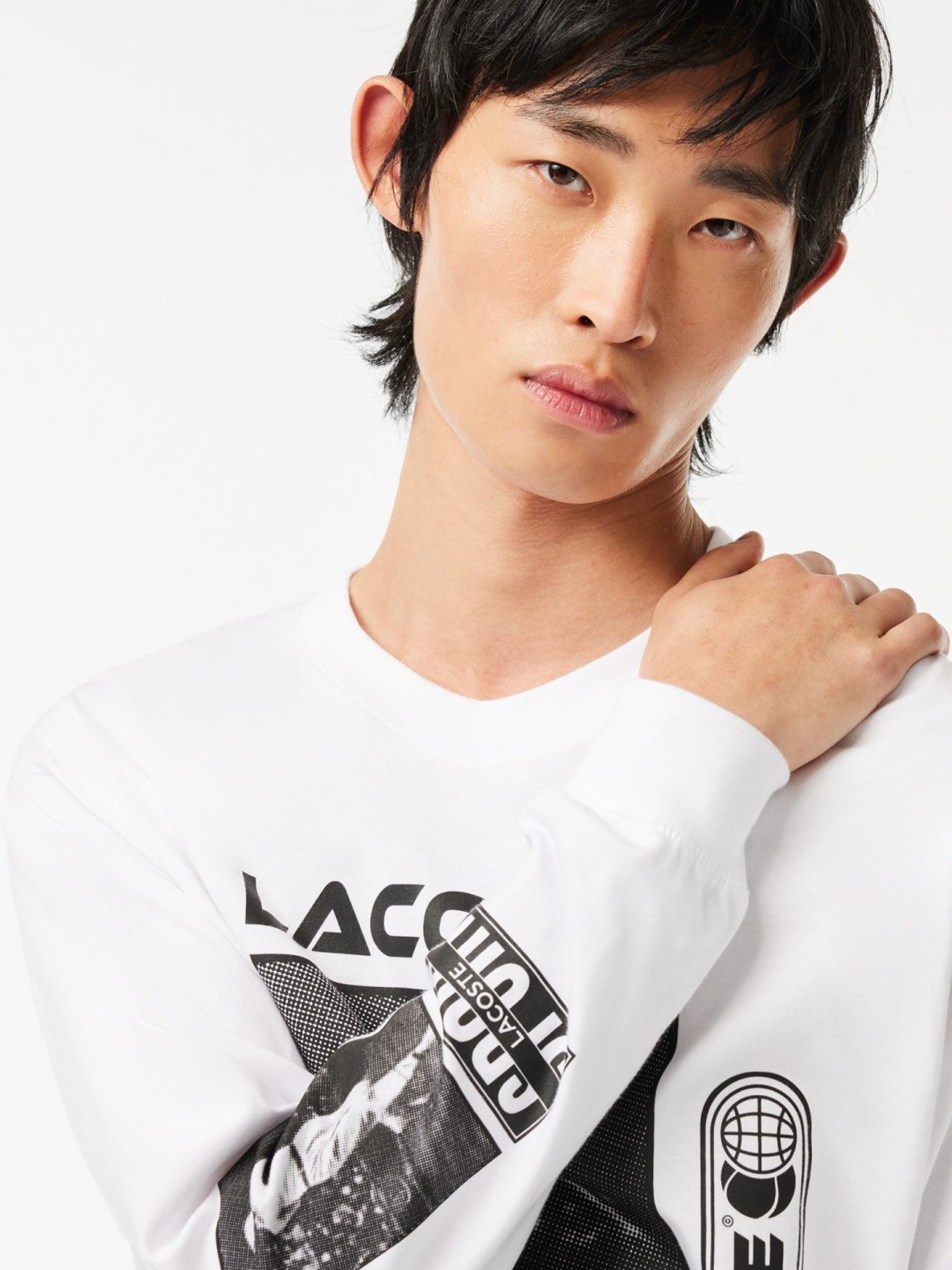 Lacoste White Cotton Loose Fit Printed T-Shirt