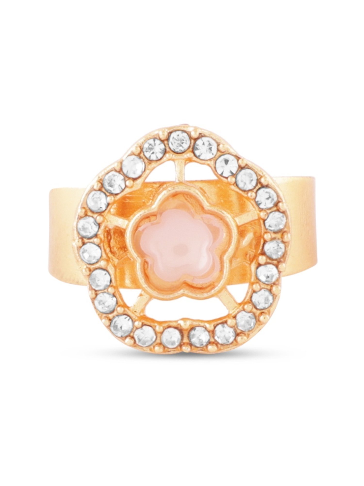 Zaveri Pearls Pink Stones Dazzling Austrian Diamonds Pearls Necklace Earring & Ring Set-ZPFK17286