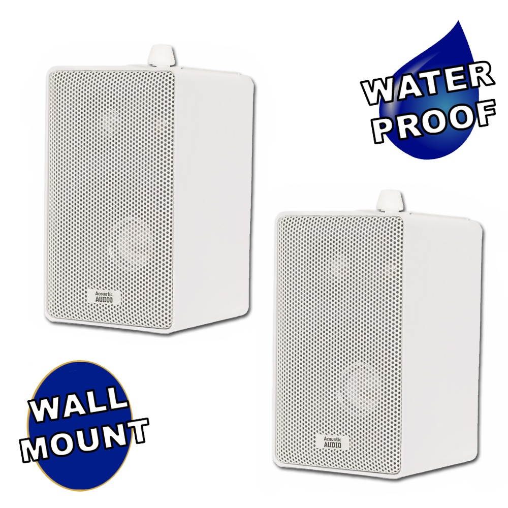 Acoustic Audio AA251W Indoor Outdoor 3 Way Speakers White Mountable Pair