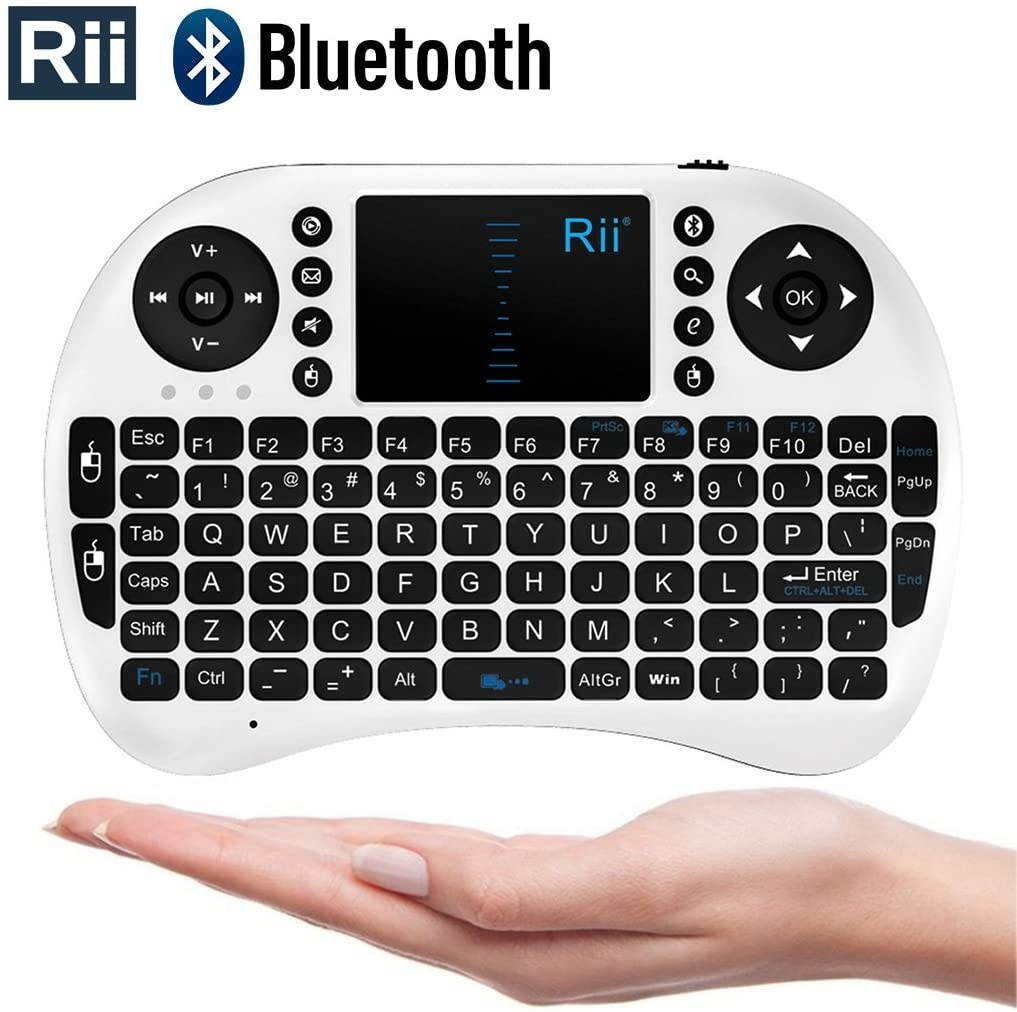 Rii i8 Mini Bluetooth Keyboard with Touchpad＆QWERTY Keyboard, Portable Wireless Keyboard with Remote Control for Smartphones/Laptop/PC/Tablets/Windows/Mac/TV/Xbox/PS3/Raspberry Pi .Silver White