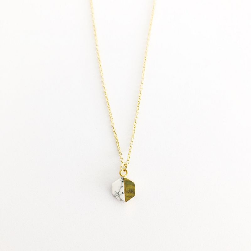 Sanctuary Project Semi Precious White Howlite Geo Charm Necklace Gold