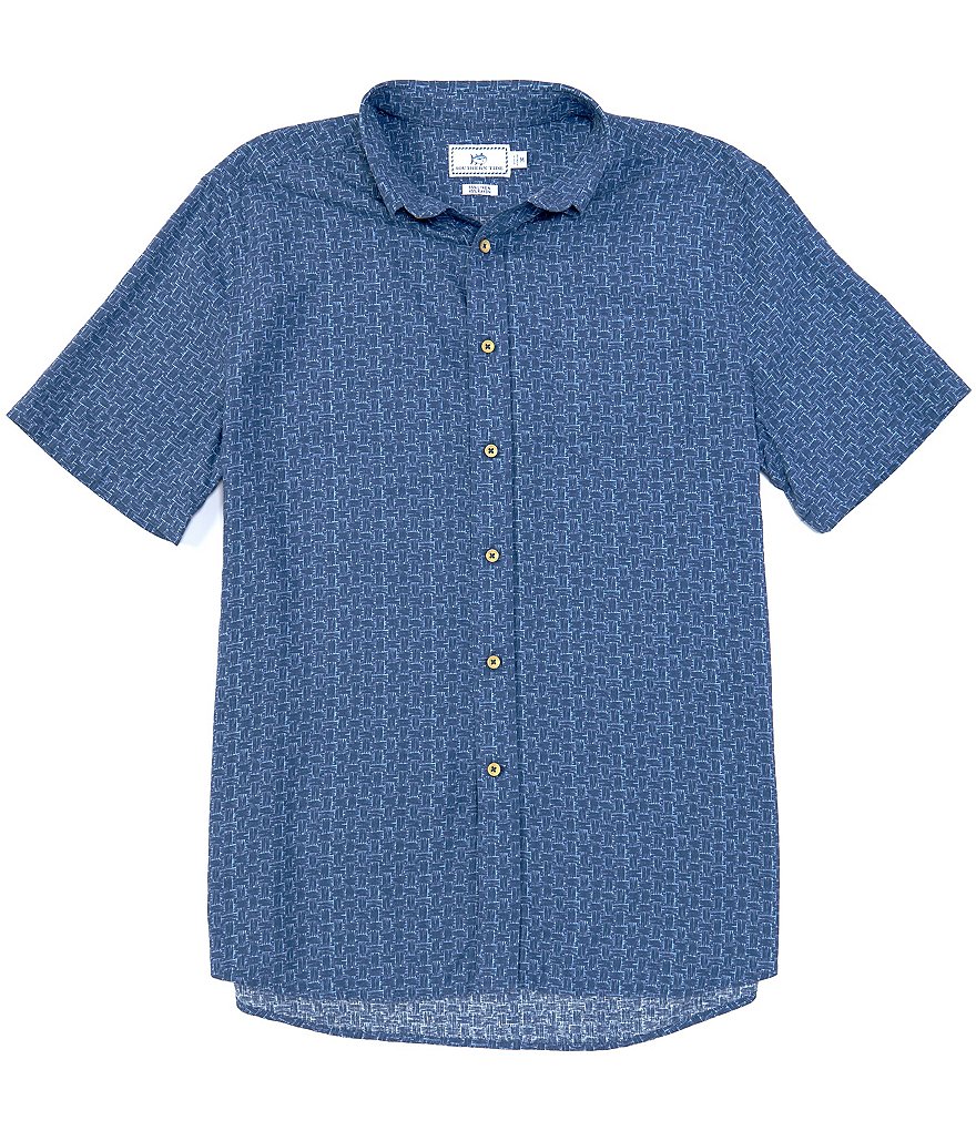 Southern Tide Reverse Print Basket Weave Short-Sleeve Woven Shirt